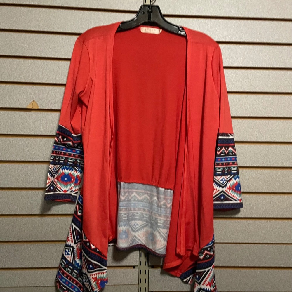 Womens Coral Aztec‎ Print Kimono Cardigan Tunic Medium Open Front Lightweight